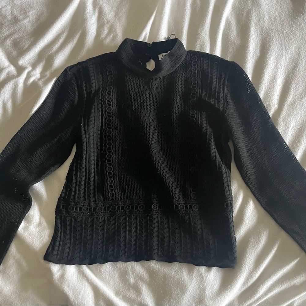 Zara Small, Black Crochet Long Sleeve Top